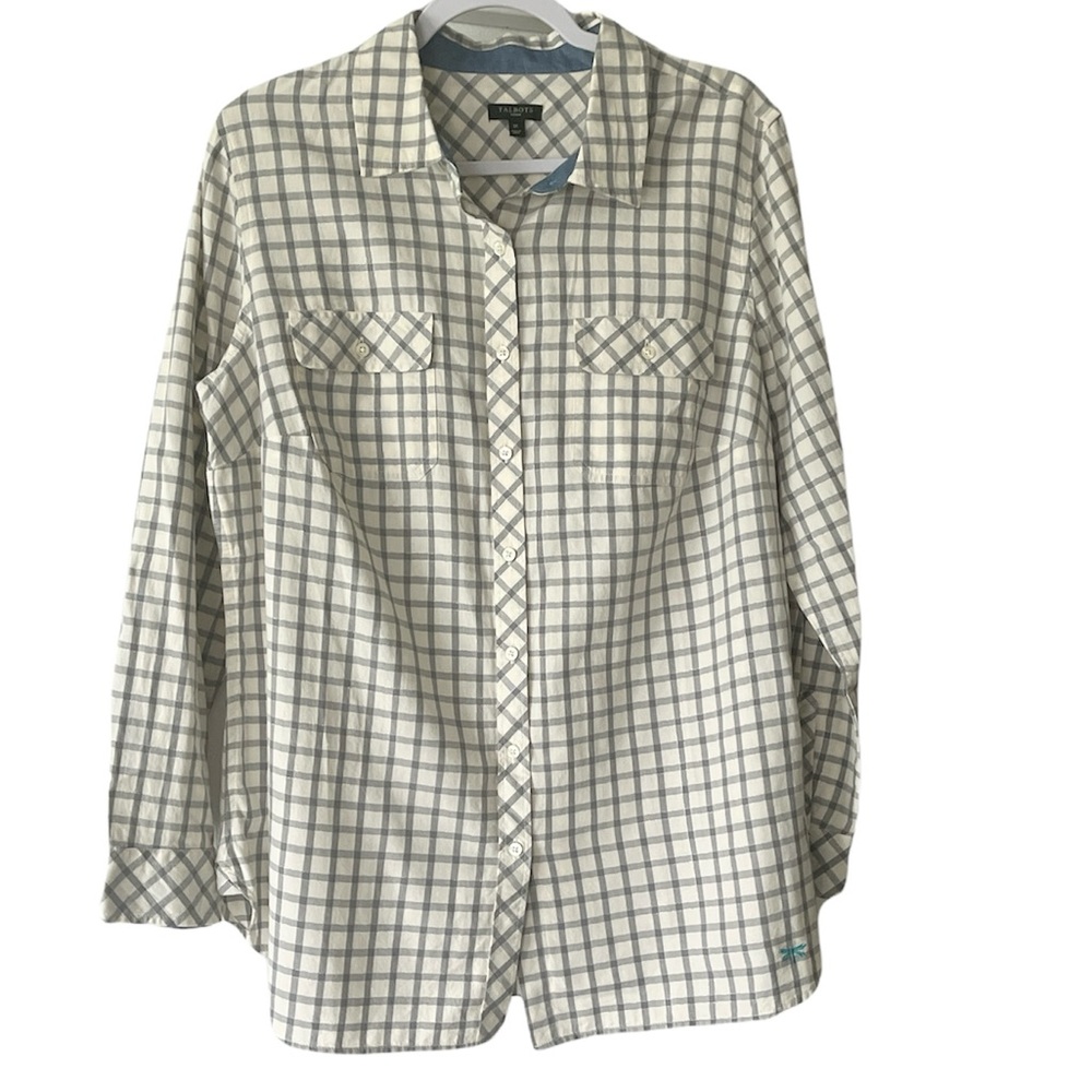 Talbots Metallic Tan Plaid Button up 1X